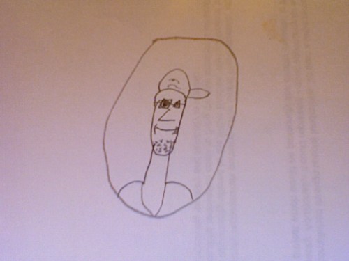 Unfocused Girl's cariacature of Daddy after the race.